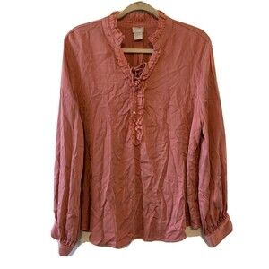 Chico's Womens Plus Size 16/18 Pink Long Sleeve Ruffle Neck Blouse Top